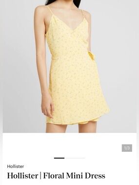 Hollister Yellow Floral Spaghetti-Strap Wrap Mini Dress